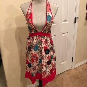 Halter Floral Sundress with red trim and highlights